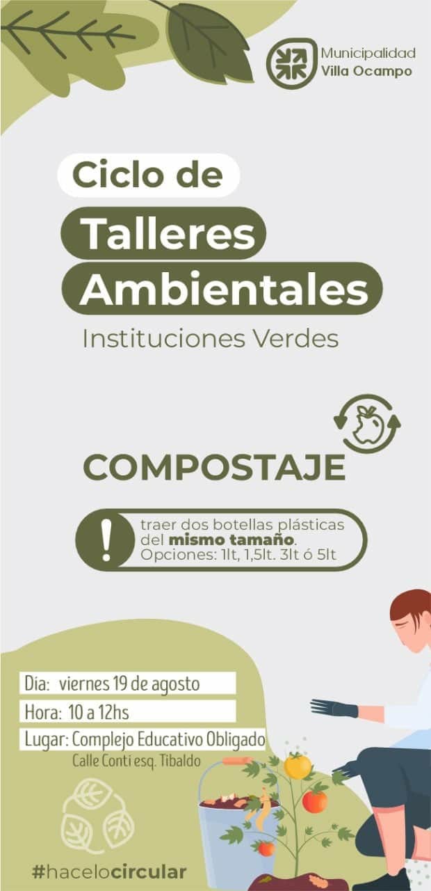VILLA OCAMPO: SE REALIZARÁ ESTE VIERNES UN NUEVO ENCUENTRO DEL CICLO DE TALLERES AMBIENTALES “INSTITUCIONES VERDES”
