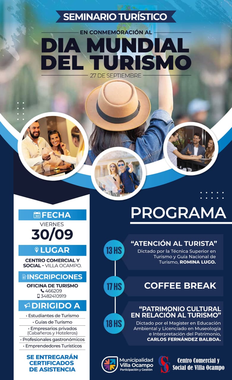 VILLA OCAMPO: SEMINARIO EN CONMEMORACIÓN AL “DÍA MUNDIAL DEL TURISMO”