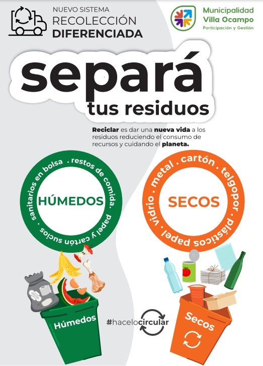 VILLA OCAMPO : SE SOLICITA QUE LOS RESIDUOS INORGÁNICOS SEAN DEPOSITADOS LIMPIOS Y SECOS