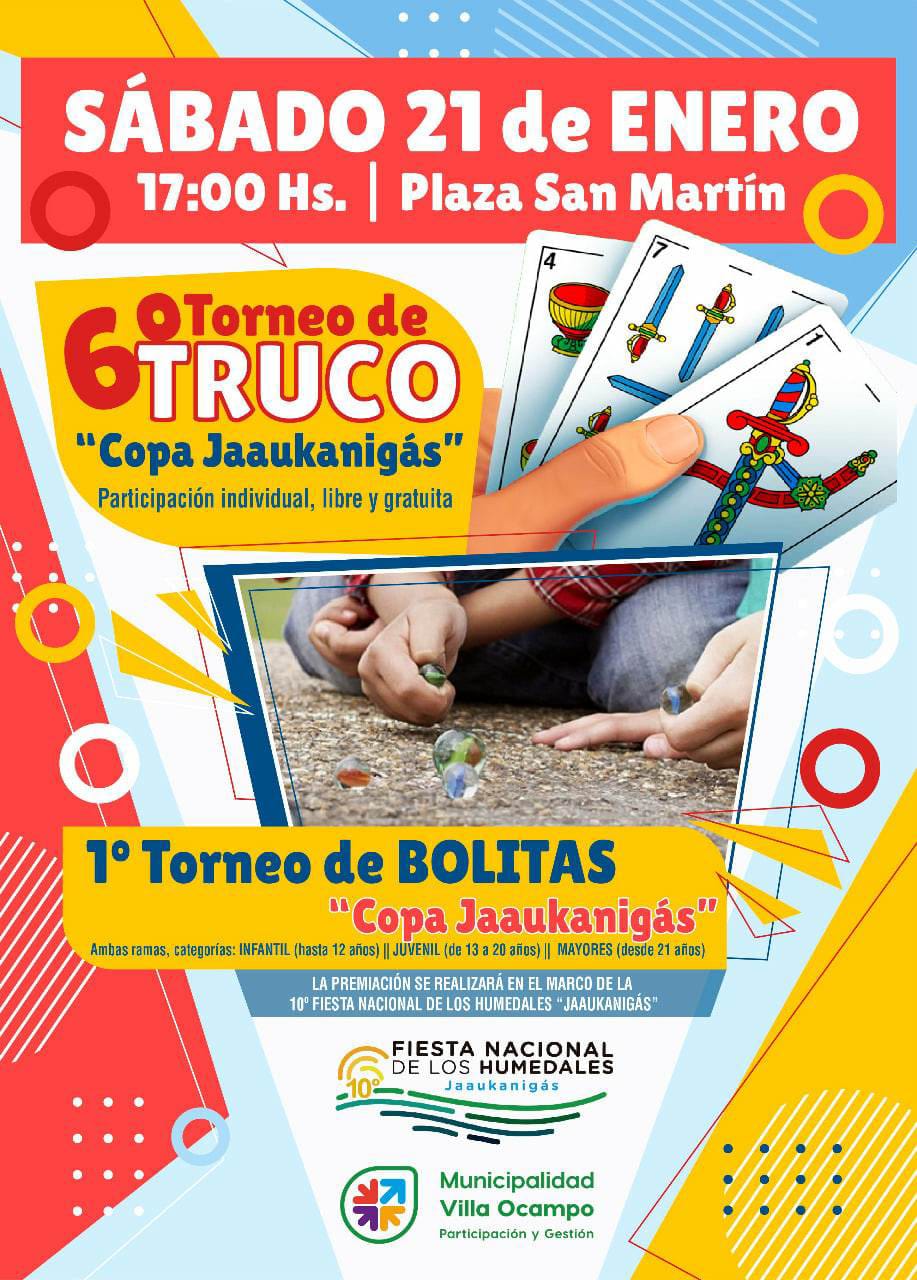 VILLA OCAMPO: 6º TORNEO DE TRUCO Y 1º TORNEO DE BOLITAS “COPA JAAUKANIGÁS”