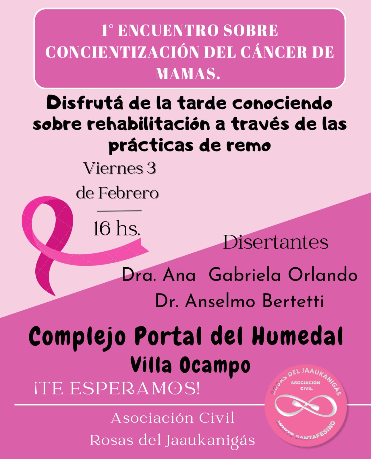 Se realizará en Villa Ocampo el 1° encuentro sobre concientización del cáncer de mamas