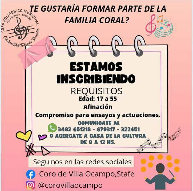 ESTÁN ABIERTAS LAS INSCRIPCIONES PARA PARTICIPAR DEL CORO POLIFÓNICO MUNICIPAL “CRISTINA DEL FABRO DE VICENTÍN”