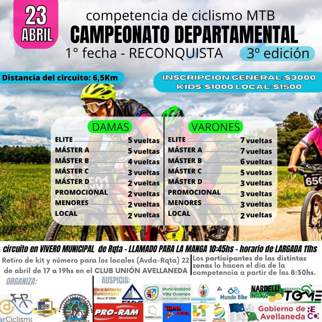 EL 23 DE ABRIL COMIENZA EL CAMPEONATO DEPARTAMENTAL DE CICLISMO MTB