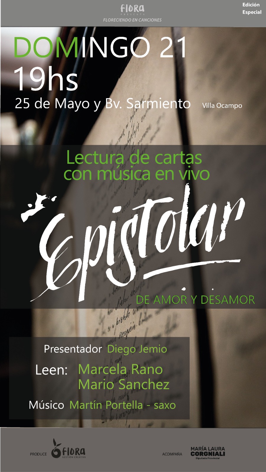 Epistolar: lectura de cartas con música en vivo en Villa Ocampo