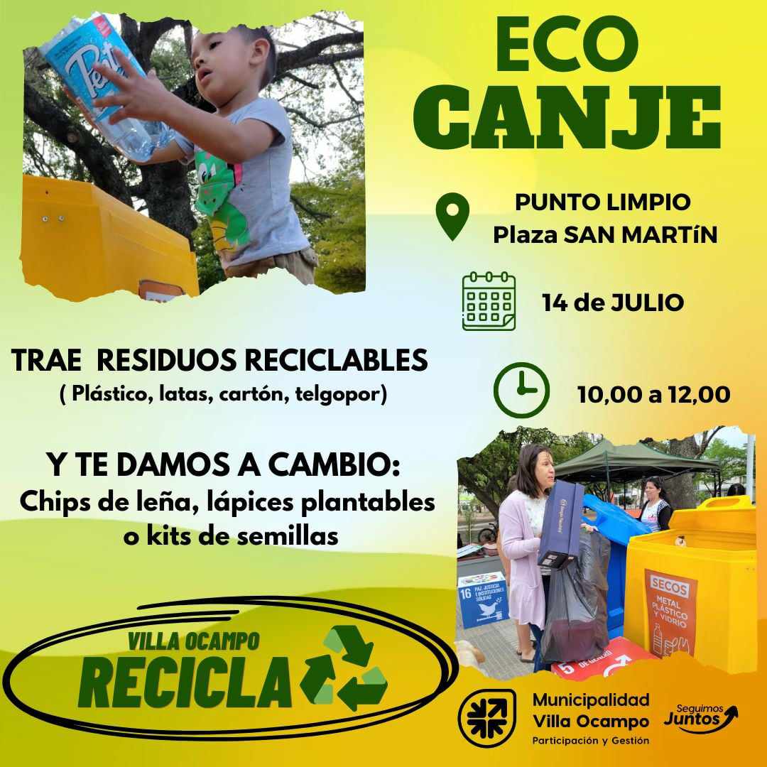 VILLA OCAMPO: SE REALIZA ESTE VIERNES UN NUEVO “ECO CANJE” EN PLAZA BELGRANO