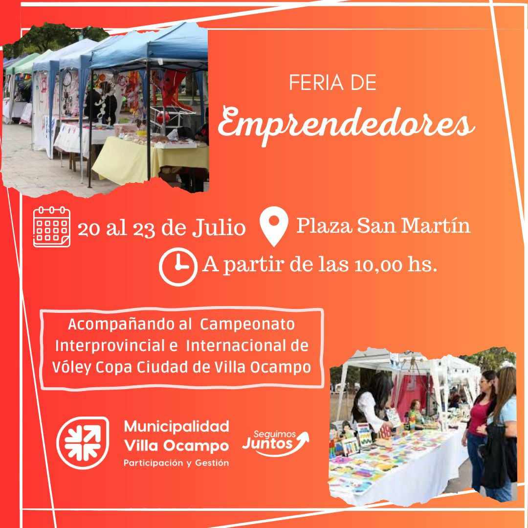 VILLA OCAMPO: FERIA DE EMPRENDEDORES EN PLAZA SAN MARTÍN