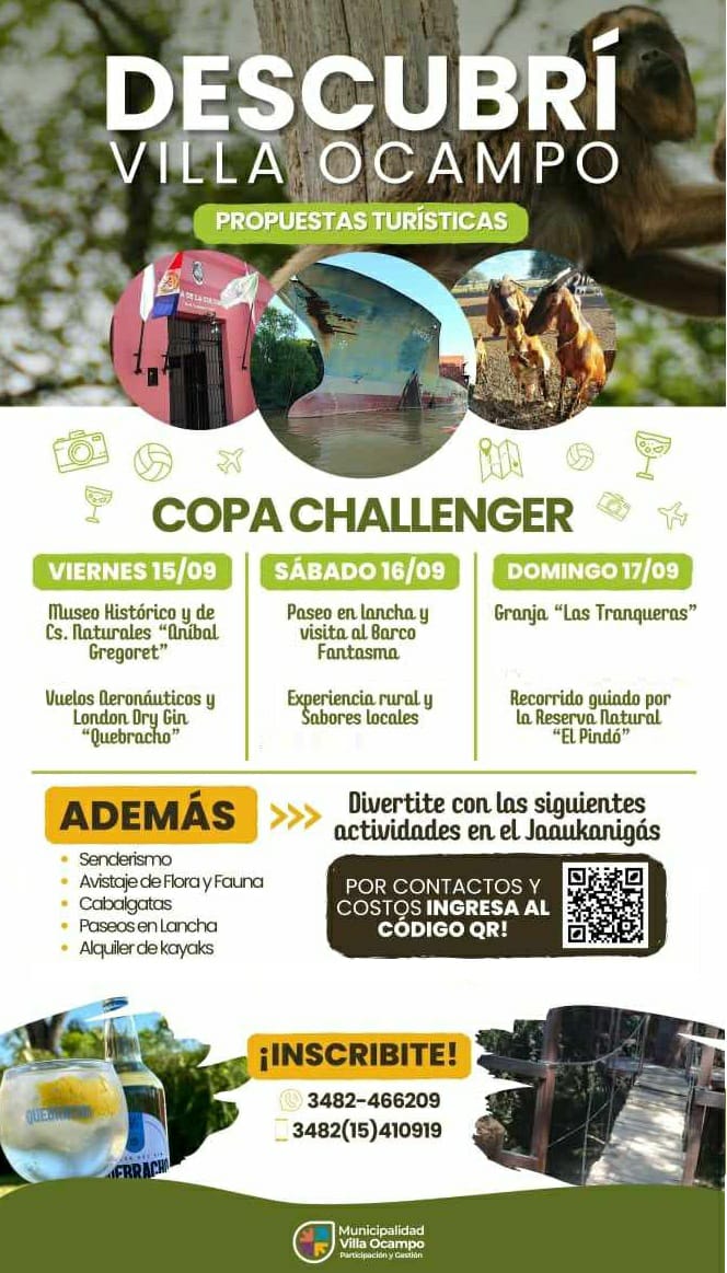 VILLA OCAMPO: PROPUESTAS TURÍSTICAS PARA ESTE FIN DE SEMANA DE LA “COPA CHALLENGER DE VOLEY”