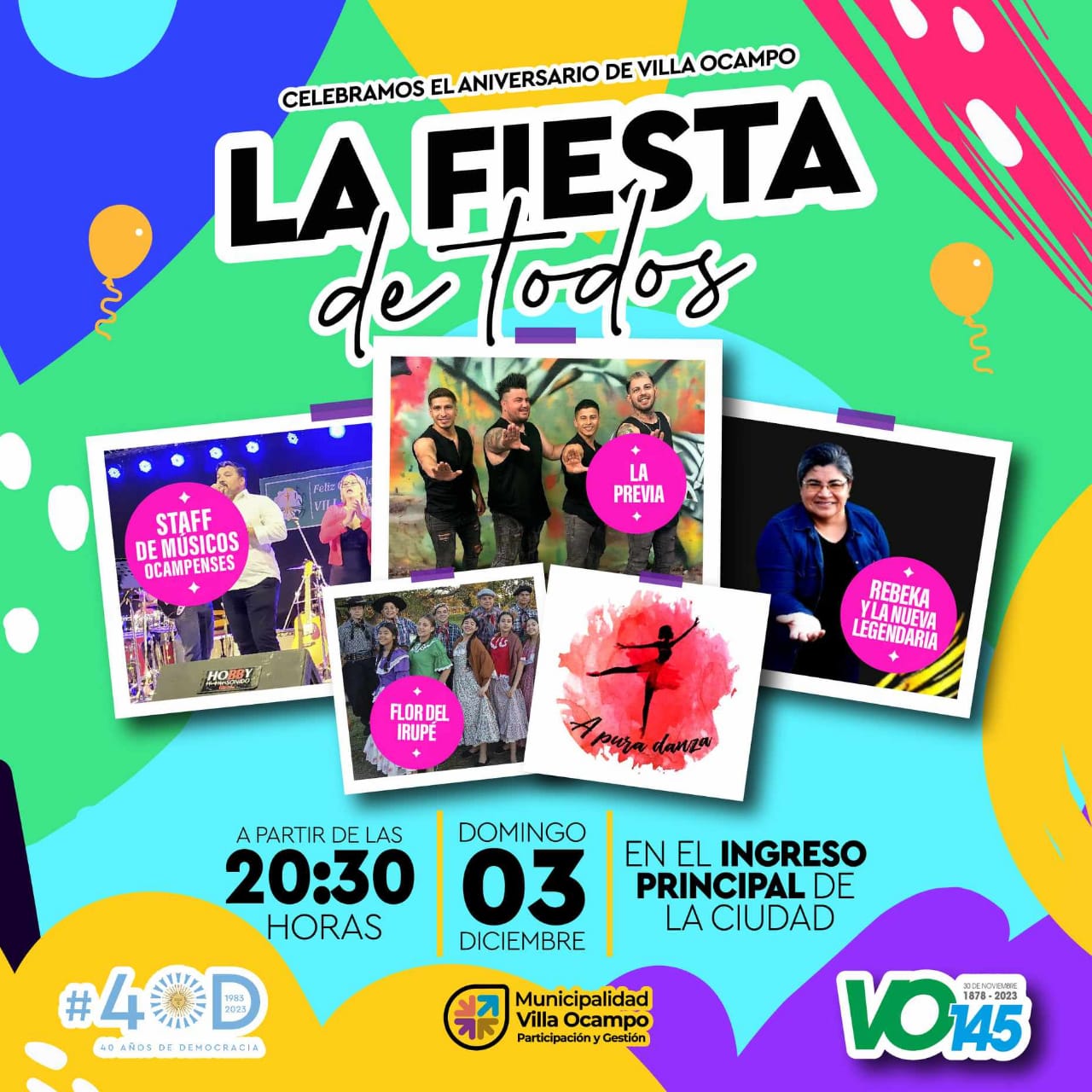ESTE DOMINGO EN EL INGRESO DE LA CIUDAD: “LA FIESTA DE TODOS” PARA CELEBRAR LOS 145 AÑOS DE VILLA OCAMPO