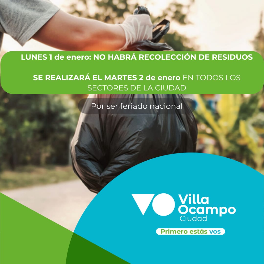 LA RECOLECCIÓN DE RESIDUOS DEL LUNES SE HARÁ EL MARTES 2 DE ENERO