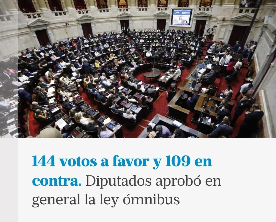 Tras más de 30 horas de debate la Ley Ómnibus en general obtuvo media sanción en la Cámara de Diputados.