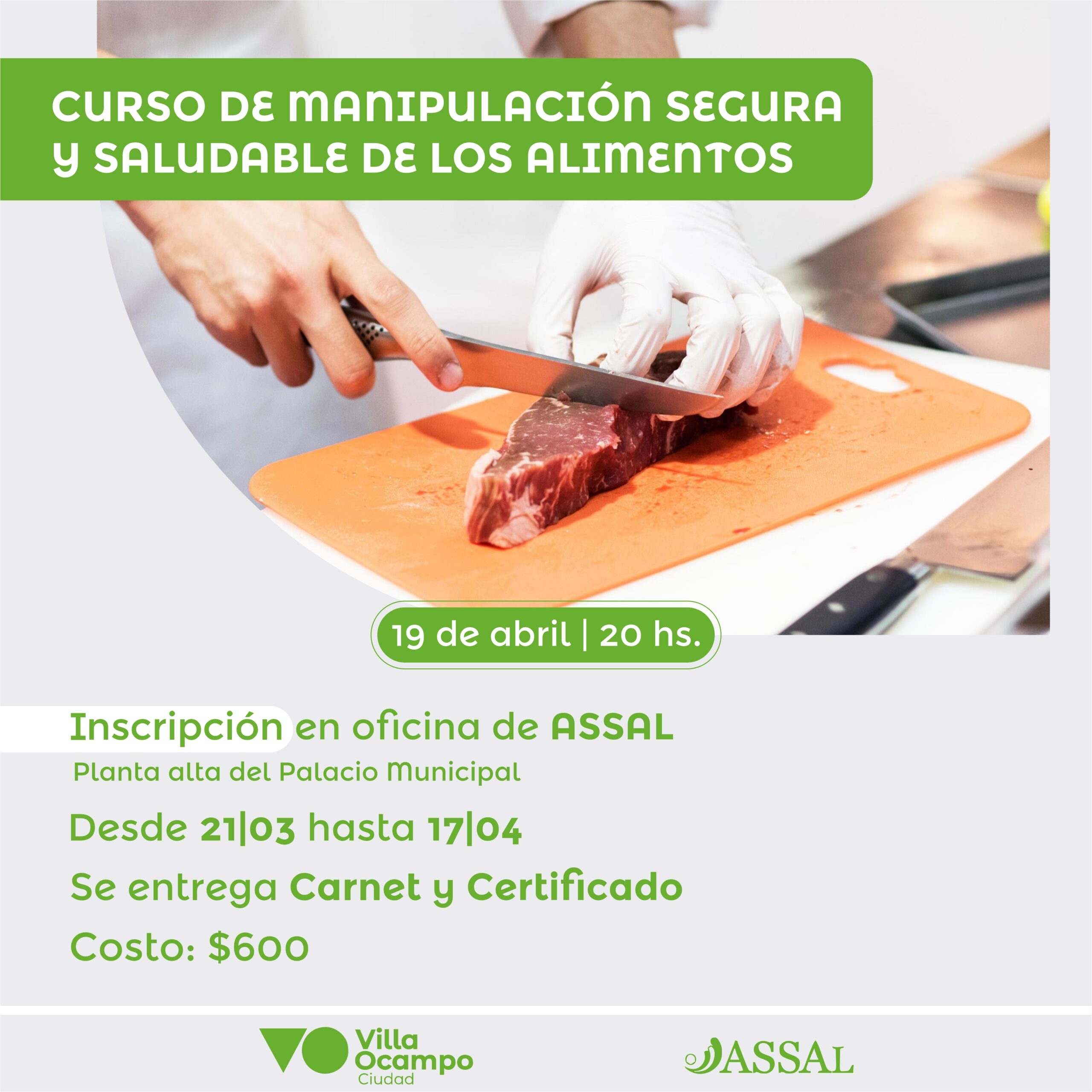 VILLA OCAMPO: CURSO DE MANIPULACIÓN SEGURA Y SALUDABLE DE LOS ALIMENTOS