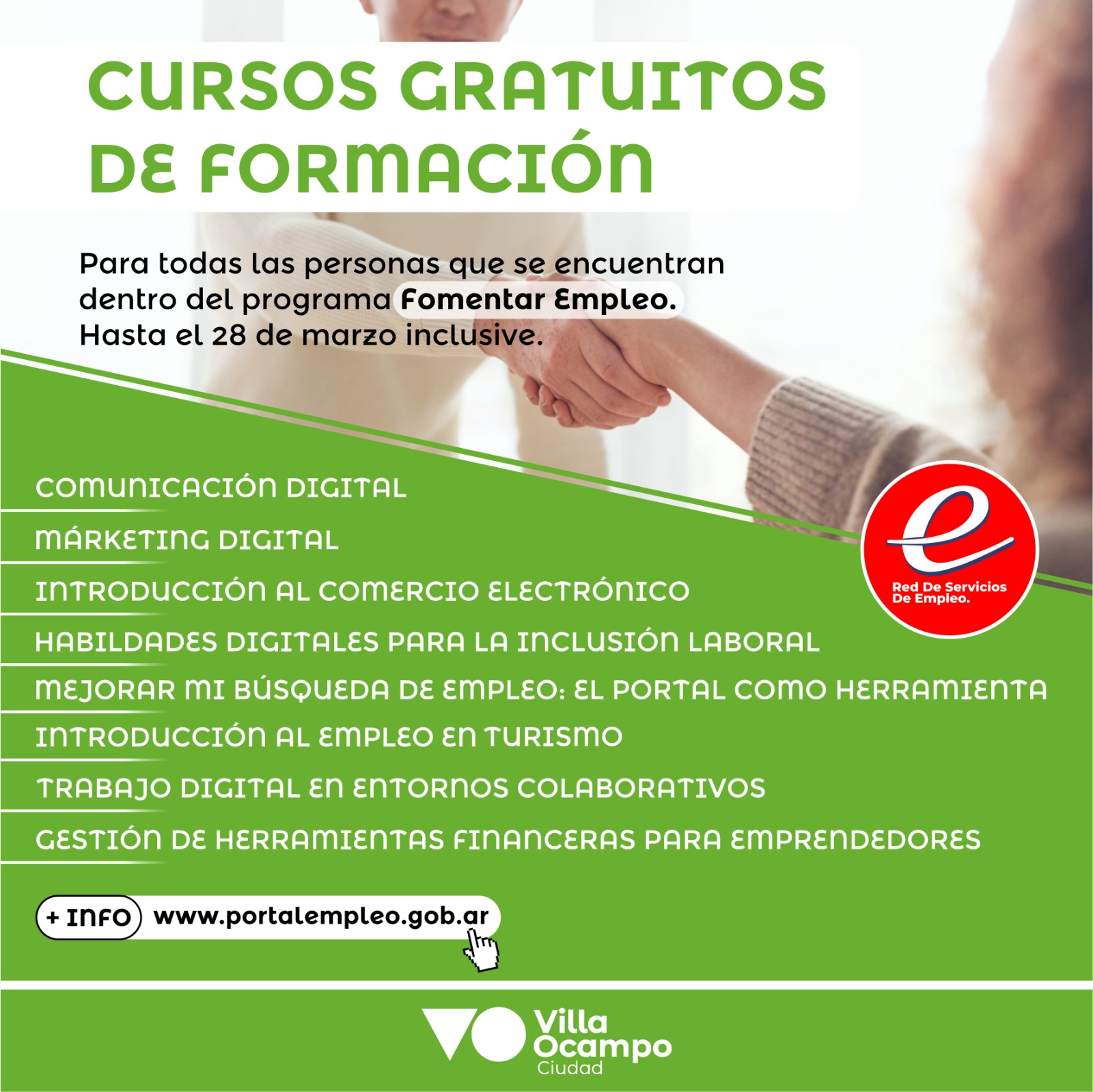 VILLA OCAMPO: CURSOS DE FORMACIÓN DEL PROGRAMA FOMENTAR EMPLEO