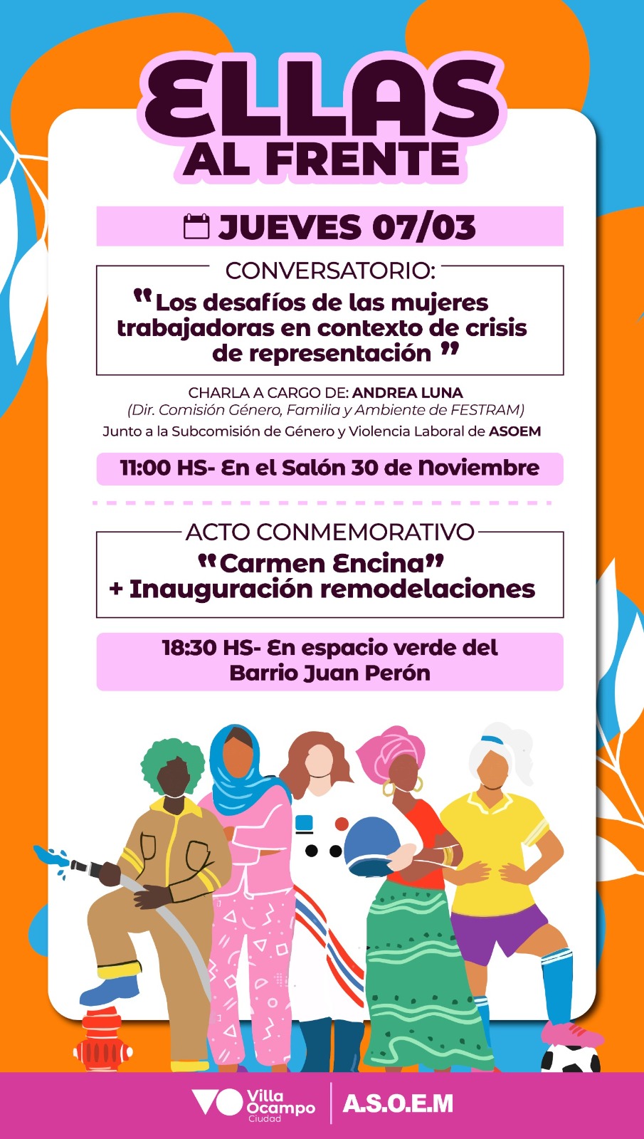 VILLA OCAMPO: PROGRAMA DE ACTIVIDADES PARA EL MES DE LA MUJER “ELLAS AL FRENTE”