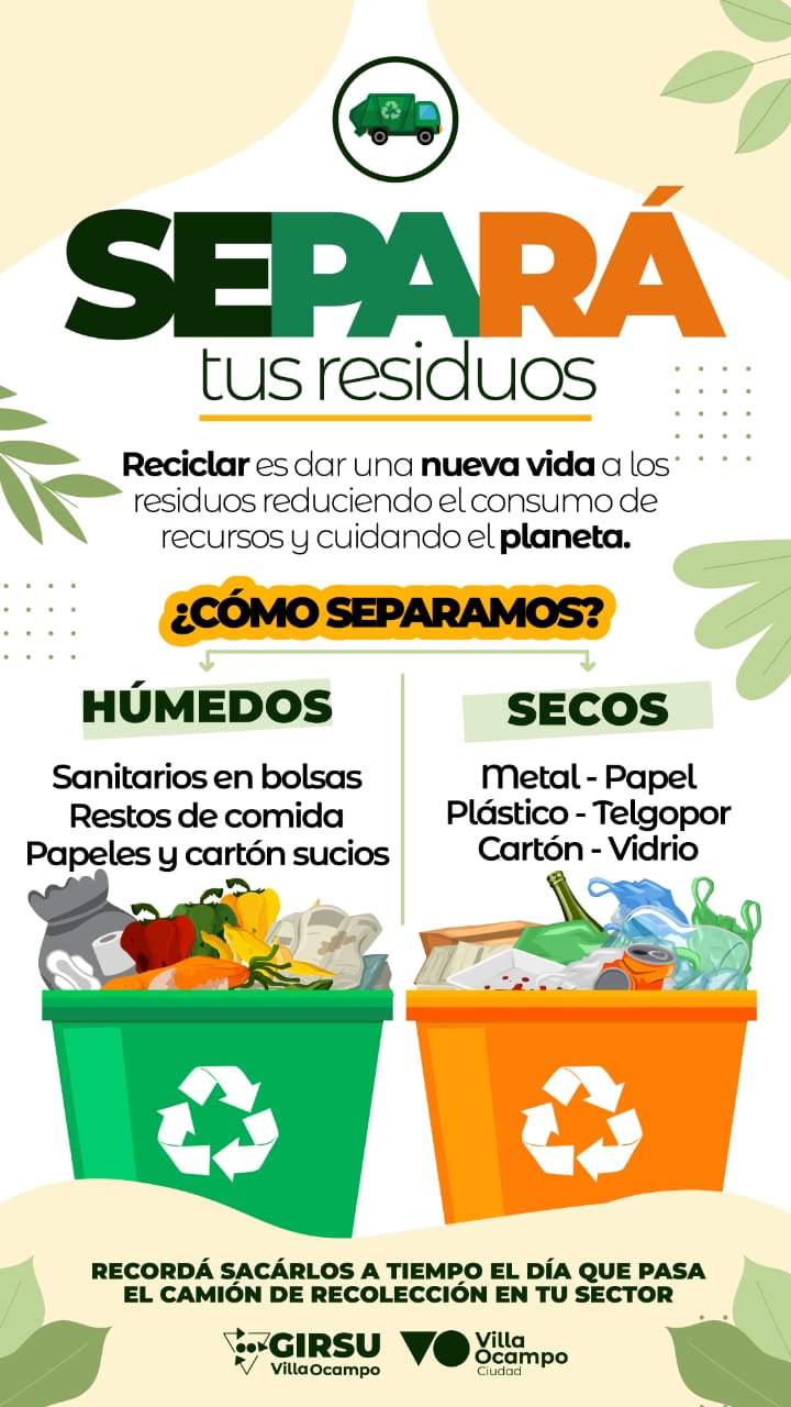 VILLA OCAMPO: NUEVO HORARIO EN LA RECOLECCIÓN DE RESIDUOS SECOS DEL SECTOR 2
