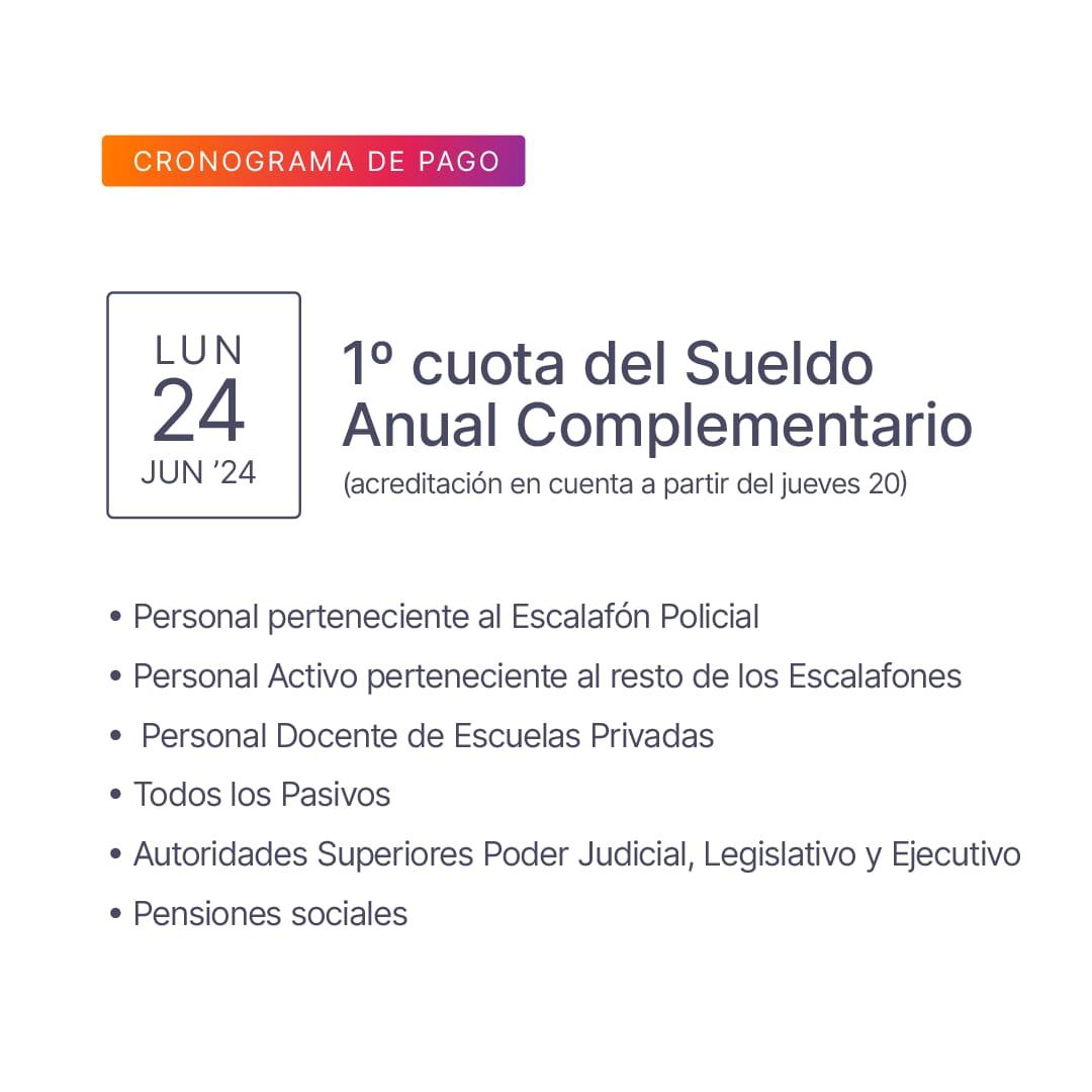 Cronograma de pago de la primera cuota del Sueldo Anual Complementario