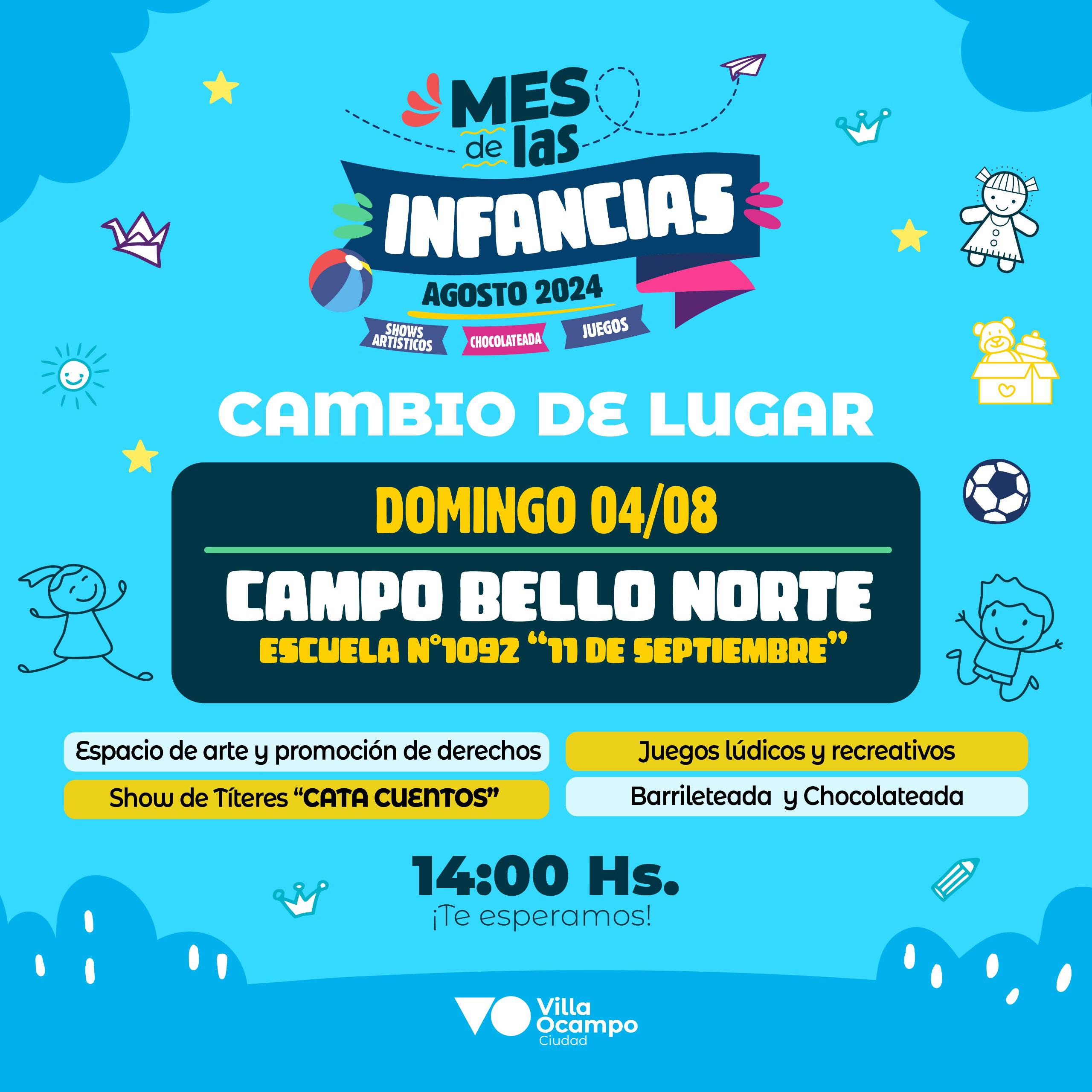VILLA OCAMPO MES DE LAS INFANCIAS: CAMBIO DE LUGAR PRIMERA FECHA