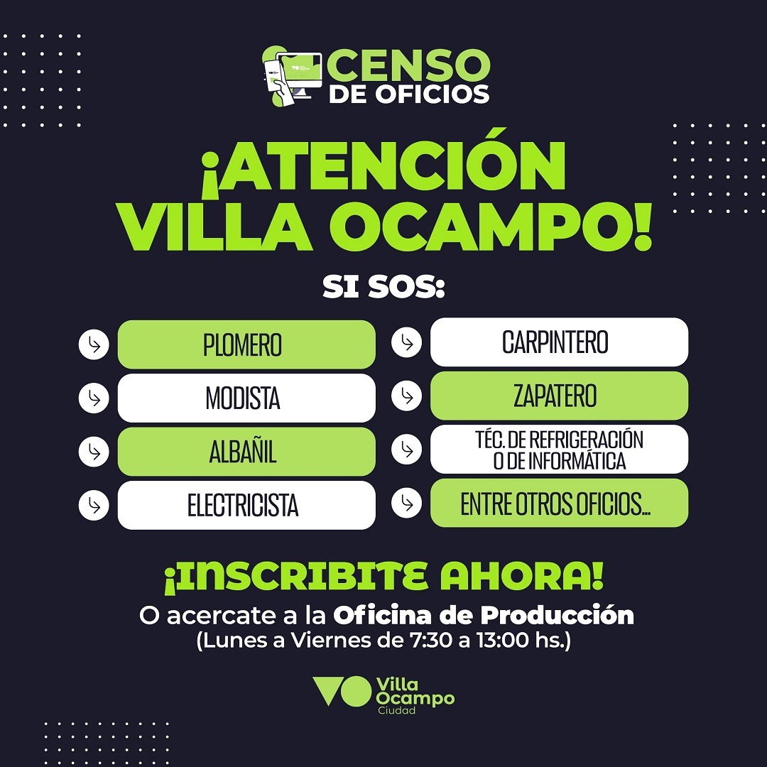 ATENCIÓN VILLA OCAMPO: CENSO DE OFICIOS