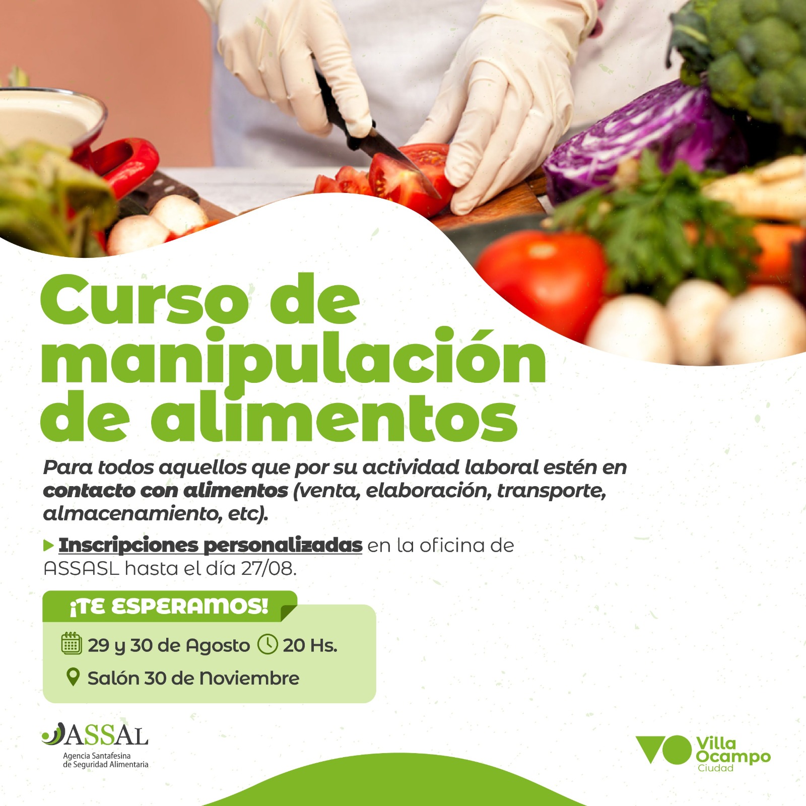 VILLA OCAMPO: CURSO DE MANIPULACIÓN DE ALIMENTOS: INSCRIPCIONES ABIERTAS
