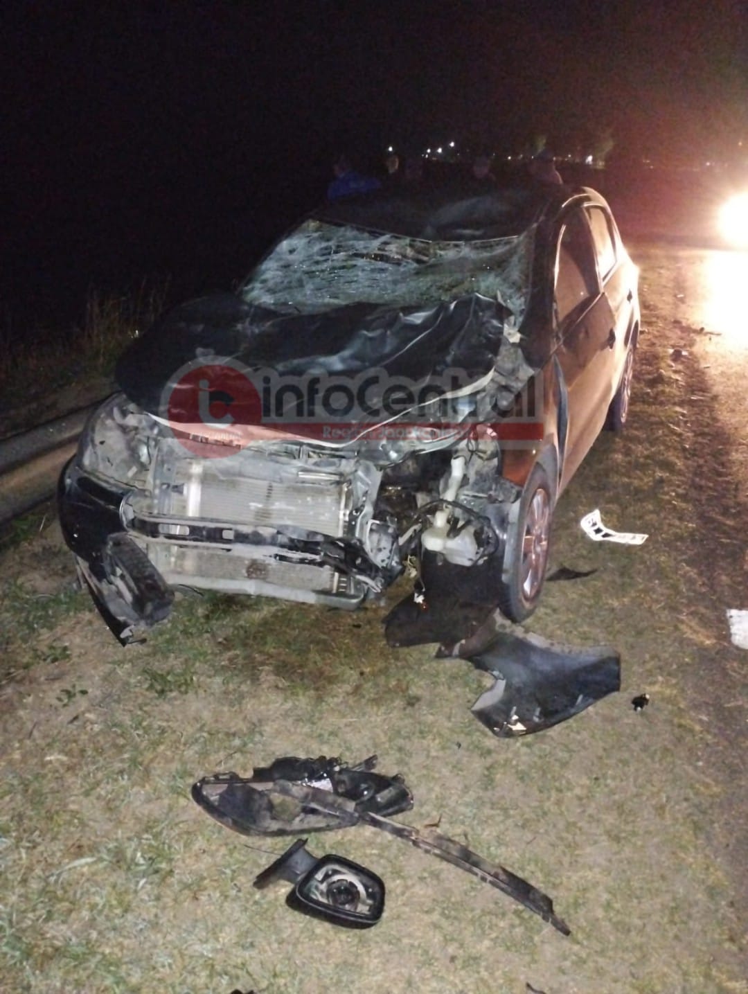 Villa Ocampo: un automóvil chocó un toro en el acceso al barrio Industrial por ruta 32 que une Villa Ocampo con Villa Ana.