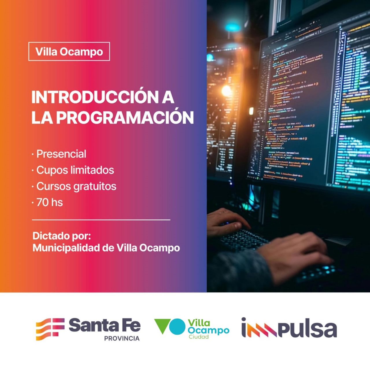 VILLA OCAMPO: NUEVA CAPACITACIÓN PRESENCIAL Y GRATUITA EN PROGRAMACIÓN