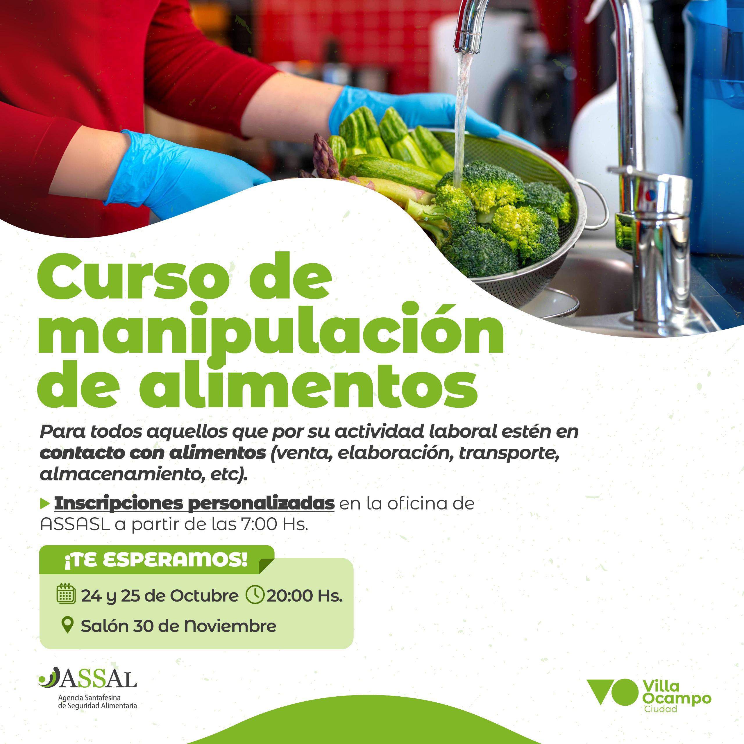 VILLA OCAMPO: NUEVO CURSO DE MANIPULACIÓN DE ALIMENTOS: INSCRIPCIONES ABIERTAS