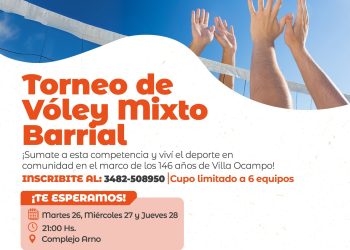 VILLA OCAMPO: TORNEO DE VÓLEY MIXTO BARRIAL EN EL MES ANIVERSARIO DE VILLA OCAMPO