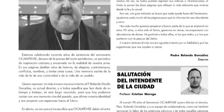 VILLA OCAMPO: EL INTENDENTE MAREGA SALUDA AL SEMANARIO OCAMPENSE EN SU 90º ANIVERSARIO