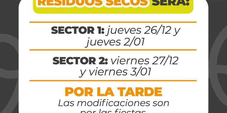 Villa Ocampo: Modificación en la recolección de RESIDUOS SECOS por las fiestas