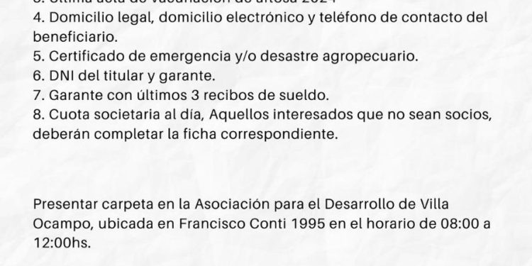 Villa Ocampo: Nuevas líneas de crédito para productores agropecuarios afectados