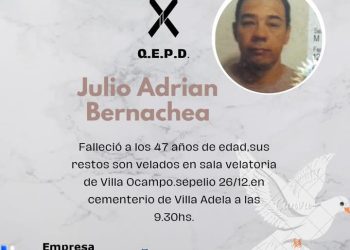 Villa Ocampo: Fallecimiento de Julio Adrian Bernachea.