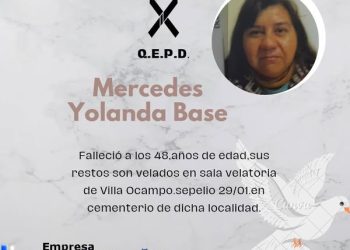 Villa Ocampo: Fallecimiento de Mercedes Yolanda Base