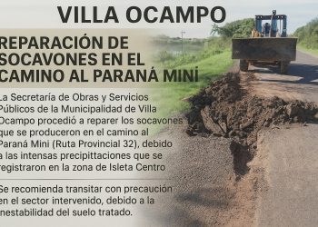 Villa Ocampo: reparan socavones en el camino al Paraná Miní.