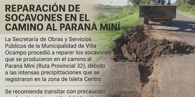 Villa Ocampo: reparan socavones en el camino al Paraná Miní.