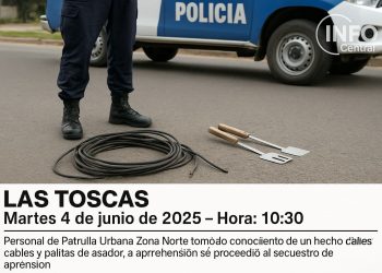  Aprehendido tras sustraer cables y utensilios en Las Toscas El operativo policial permitió recuperar los elementos robados y detener al autor del hecho.