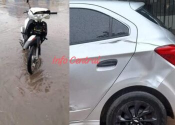 Joven lesionado tras accidente entre auto y moto bajo la lluvia en Las Toscas.