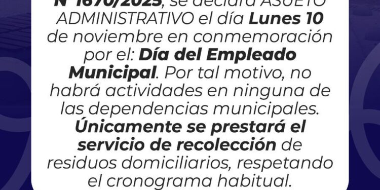 ASUETO ADMINISTRATIVO – DÍA DEL EMPLEADO MUNICIPAL.