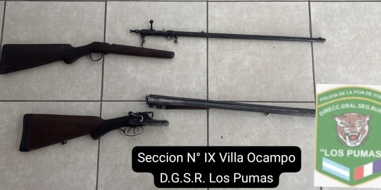 Los Pumas de Villa Ocampo secuestran un arma y un hombre es imputado por infracción al Art. 189 Bis.