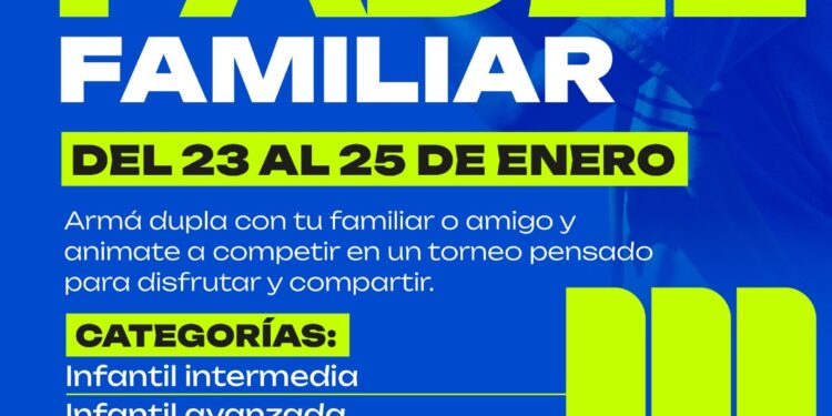 Se realizará un Torneo de Pádel Familiar del 23 al 25 de enero en el Complejo Deportivo La Academia.