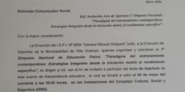 SE REALIZARÁ EL ACTO DE APERTURA DEL 1° SIMPOSIO NACIONAL DE PREPARACIÓN FÍSICA EN VILLA OCAMPO.