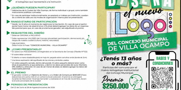 El Concejo Municipal de Villa Ocampo lanzó un concurso para diseñar su nuevo logo institucional con un premio de $250.000.