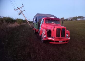Un camión despistó sobre la Ruta Nacional 11 y terminó chocando contra un poste de energía.