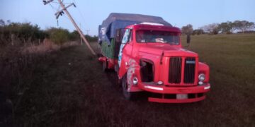 Un camión despistó sobre la Ruta Nacional 11 y terminó chocando contra un poste de energía.