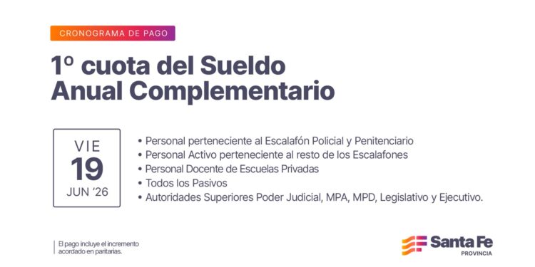Cronograma de pago de la primera cuota del Sueldo Anual Complementario.