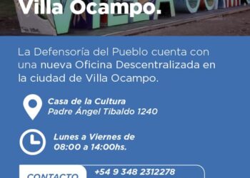 La Defensoría del Pueblo recuerda los horarios de atención de su Oficina Descentralizada en Villa Ocampo.