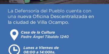 La Defensoría del Pueblo recuerda los horarios de atención de su Oficina Descentralizada en Villa Ocampo.