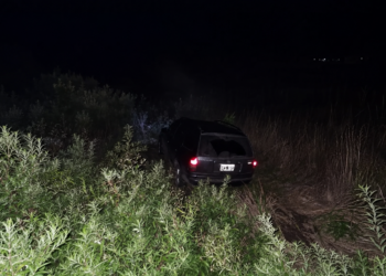 Una familia que viajaba hacia Villa Ana chocó contra un perro y despisto su auto en Ruta 11.