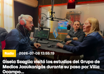 Gisela Scaglia visitó los estudios del Grupo de Medios Jaaukanigás durante su paso por Villa Ocampo.