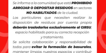 VILLA OCAMPO: EL MUNICIPIO RECUERDA QUE ESTÁ PROHIBIDO ARROJAR RESIDUOS EN SECTORES NO HABILITADOS.