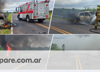 UN AUTOMÓVIL TERMINÓ INCENDIADO Y SU CONDUCTOR FUE TRASLADADO AL HOSPITAL.