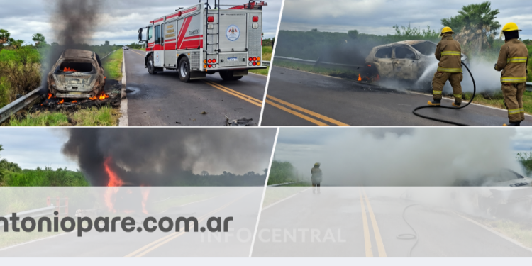 UN AUTOMÓVIL TERMINÓ INCENDIADO Y SU CONDUCTOR FUE TRASLADADO AL HOSPITAL.